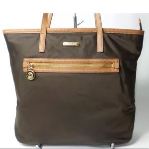 Michael Kors Kempton Nylon Tote Purse Brown & Gold